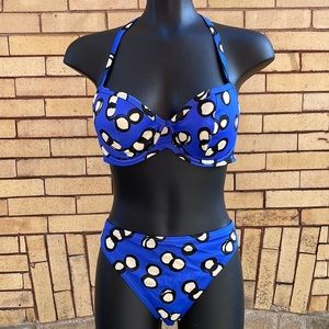 Victoria’s Secret y2k high cut blue white polka dot halter bikini Size 36C Large